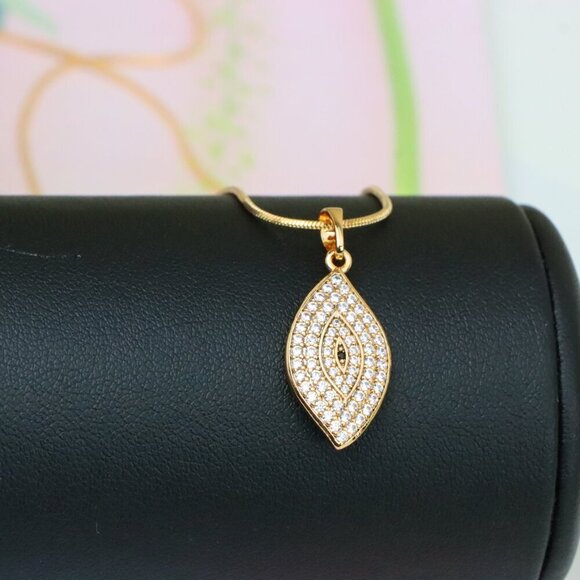 "Rose Gold Eye Leaf Pendant with White and Black Crystal Detail, XPPT1254 - Picture 2 of 12